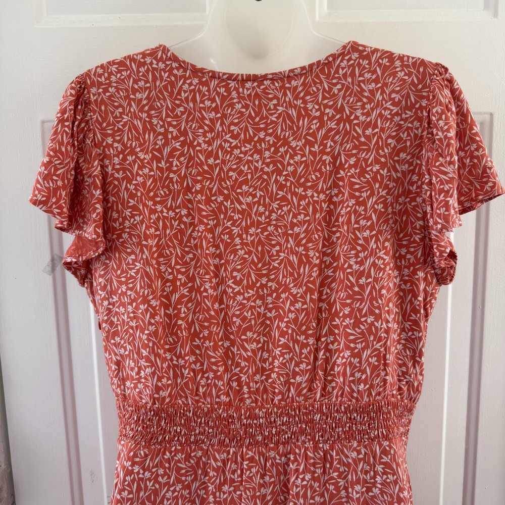 Brakeburn Dress Womens 12 Pink Floral Wrap Fit Flare Short Flutter Sleeve Summer - Picture 8 of 16